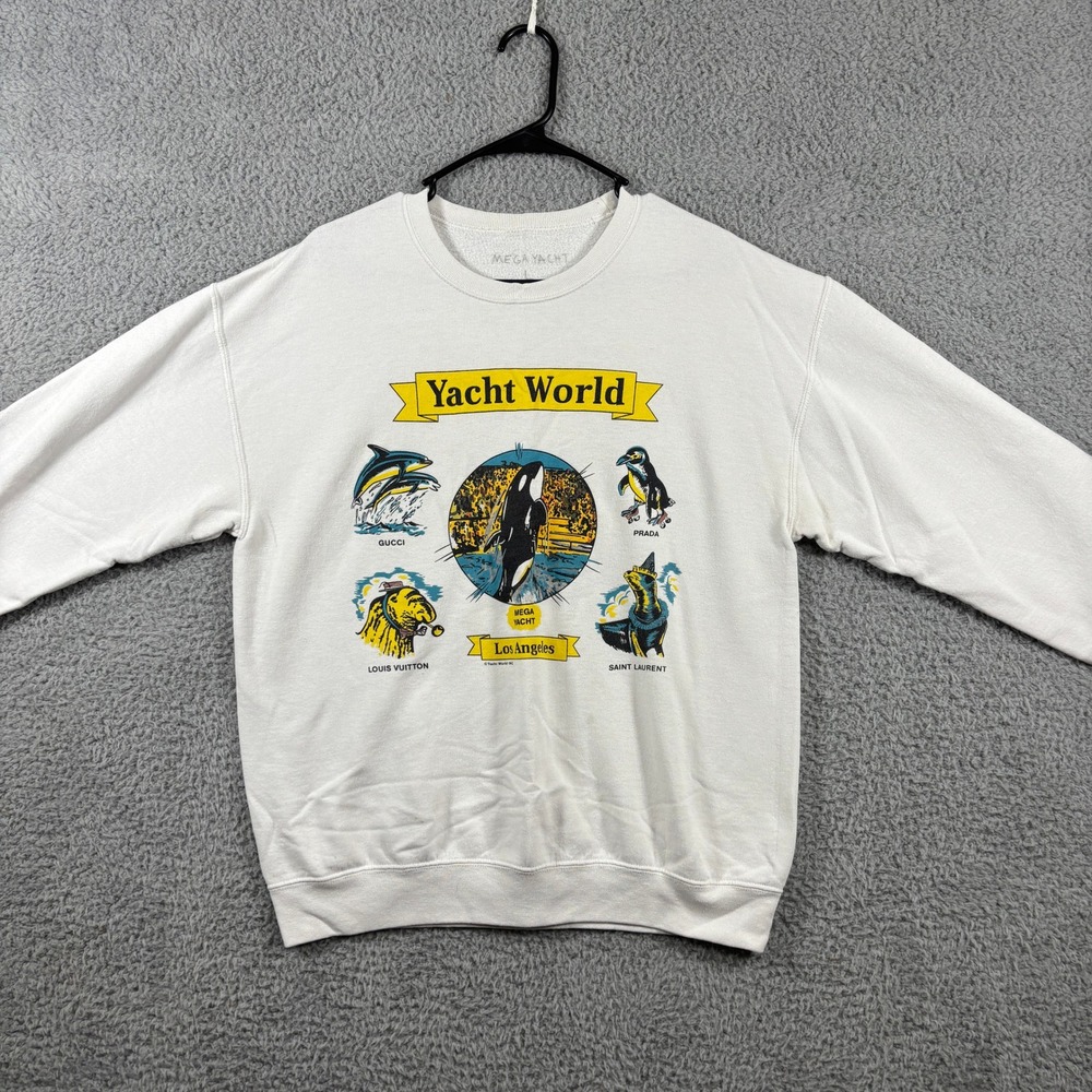 Mega Yacht Yacht World Los Angeles Luxury Parody Graphic Sweatshirt White Large